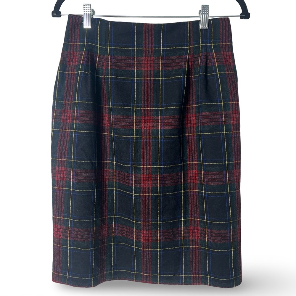 David N – Women’s Vintage 100% Wool Tartan Plaid Pencil Skirt‎ Black Red – Sz. 8